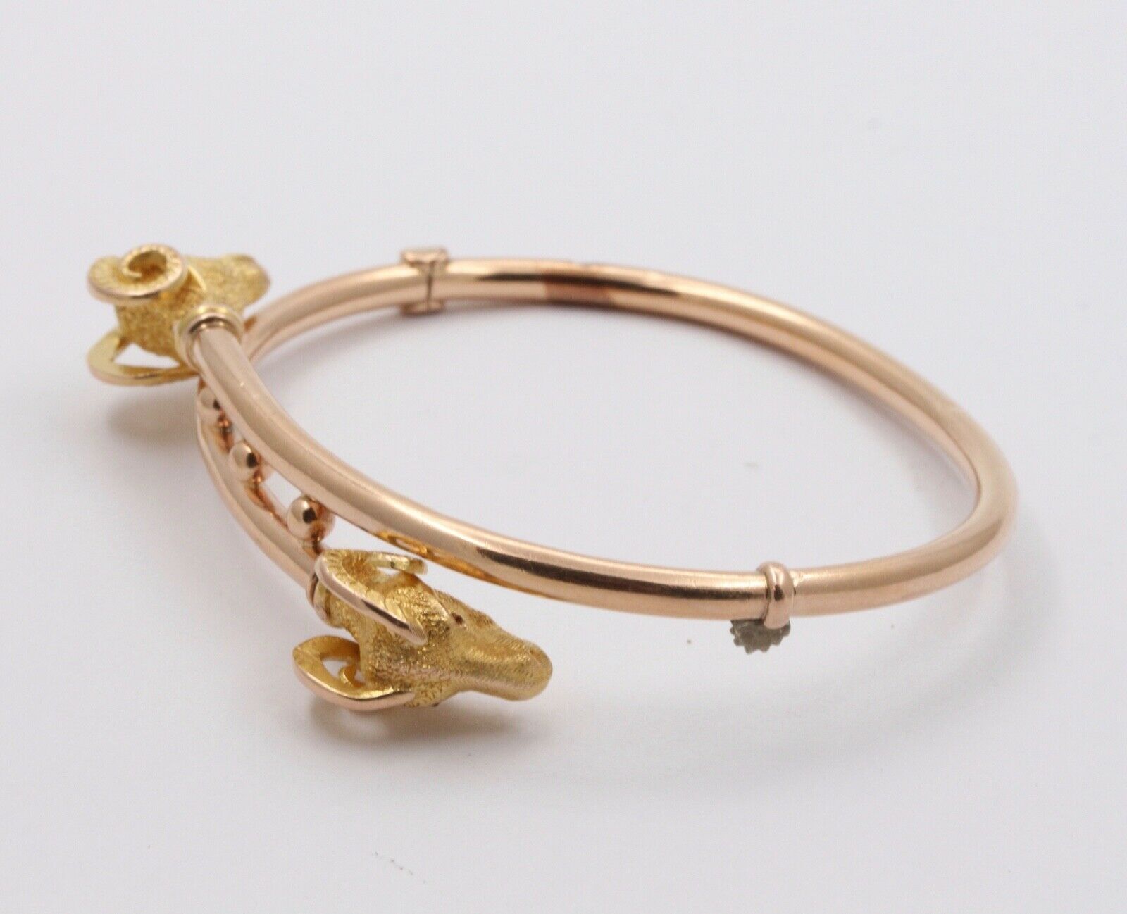 14K Yellow Gold Double Rams Head Bangle Bracelet