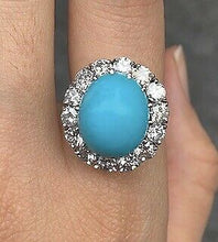 Load image into Gallery viewer, Gorgeous Vintage Persian turquoise Platinum Ring With Diamonds Halo.
