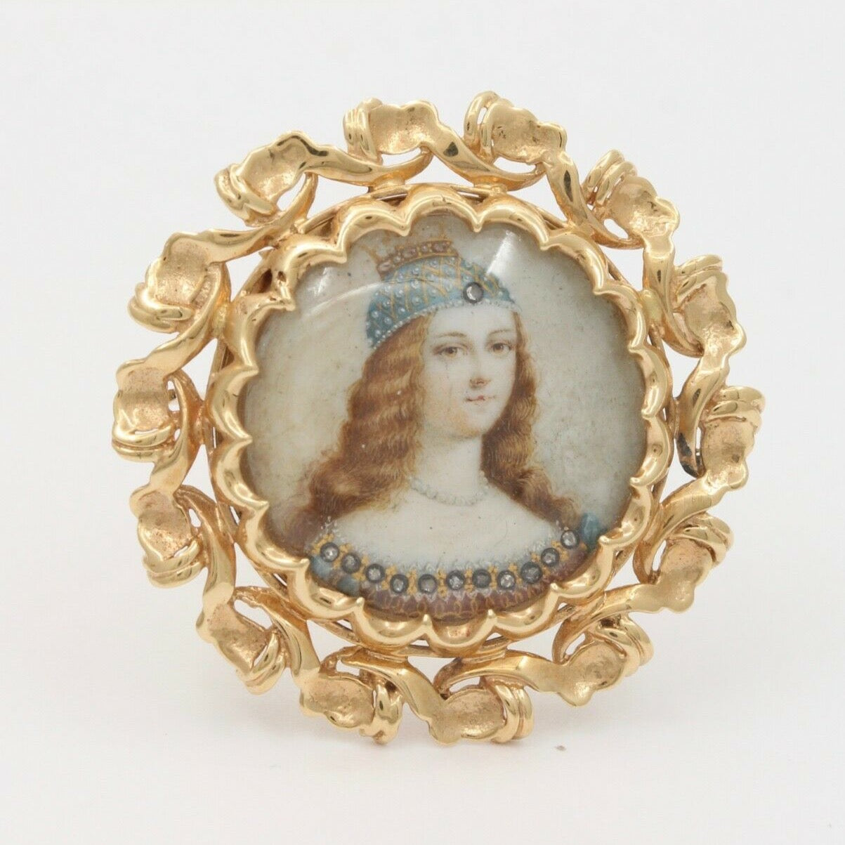 Vintage Seaman Schepps 14k Gold Miniature Portrait Brooch Pin