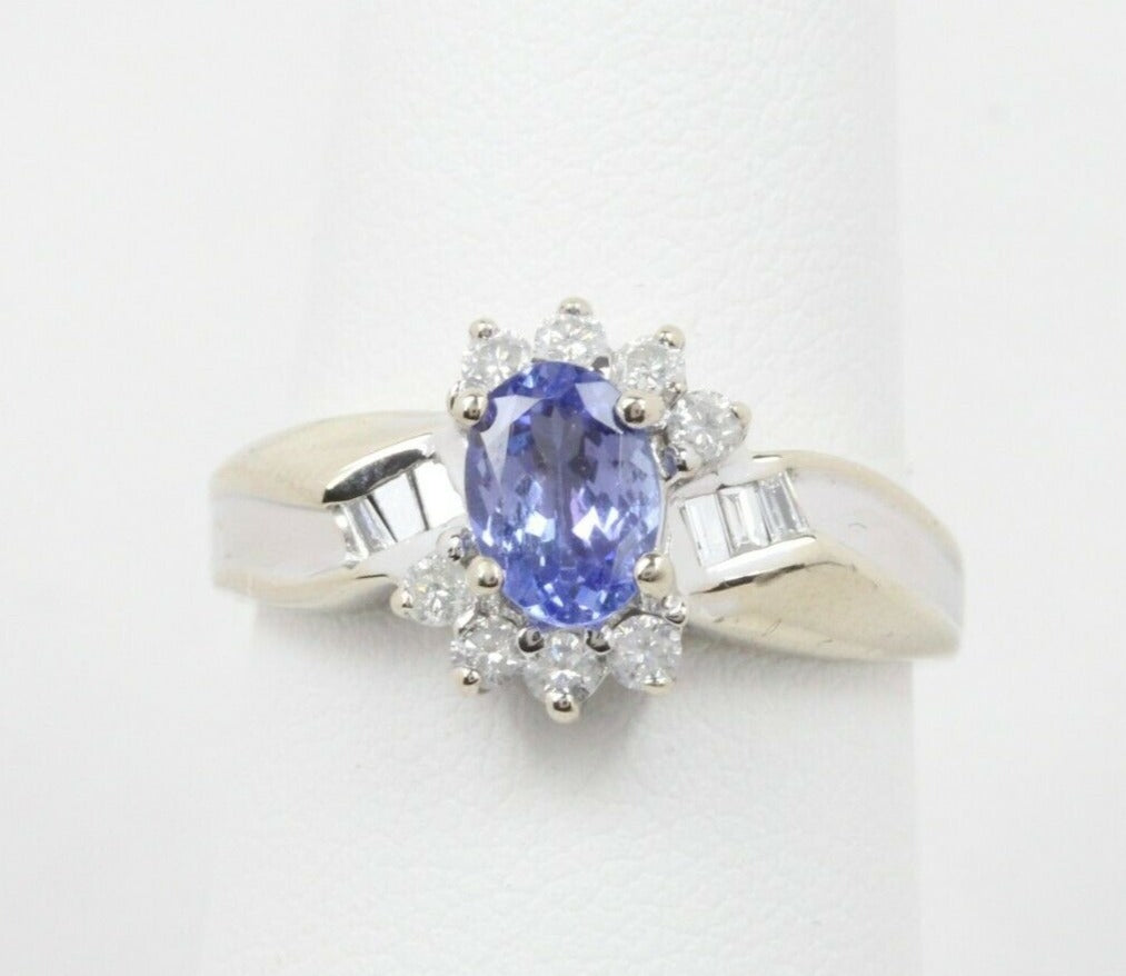 Vintage 14K White Gold Lavender Sapphire Diamond Ring