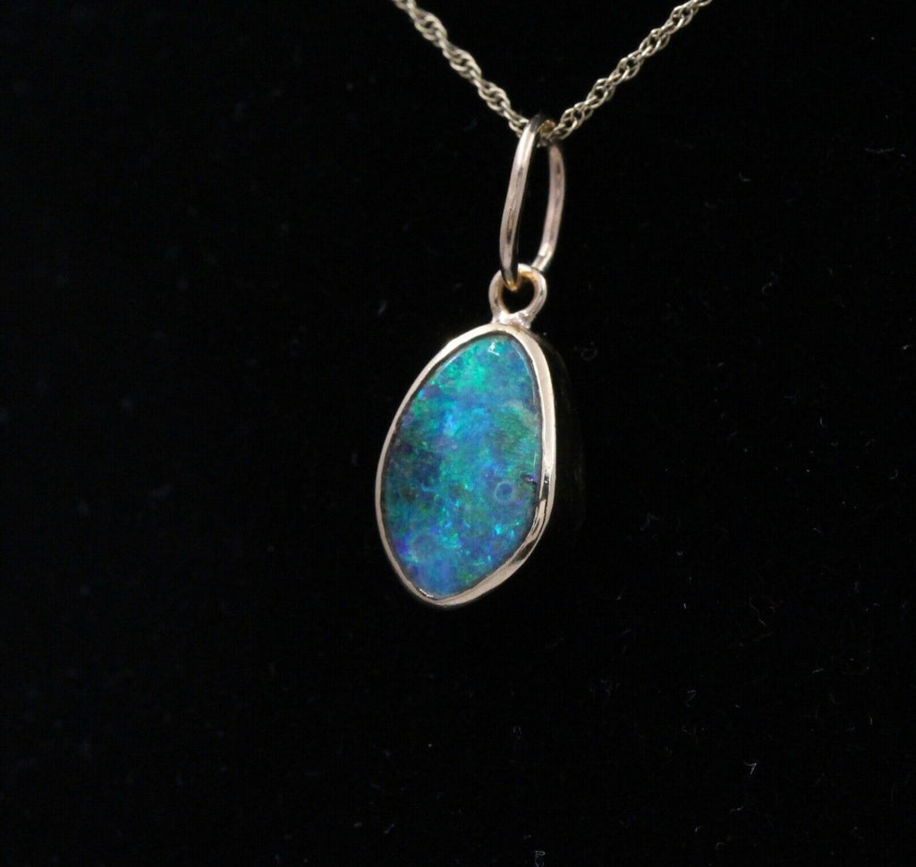 Vintage Black Boulder Opal 18K Yellow Gold Pendant