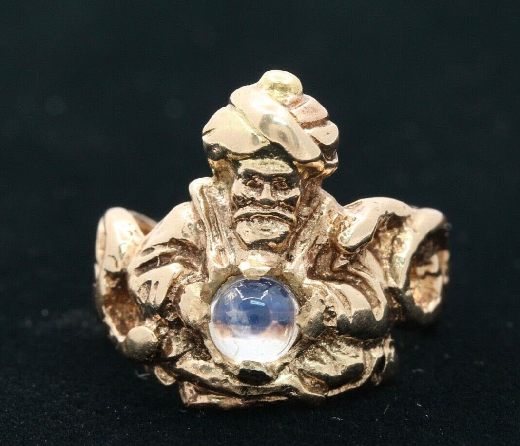 Cool Vintage Fortune Teller Clairvoyant Moonstone 14K Yellow Gold Ring