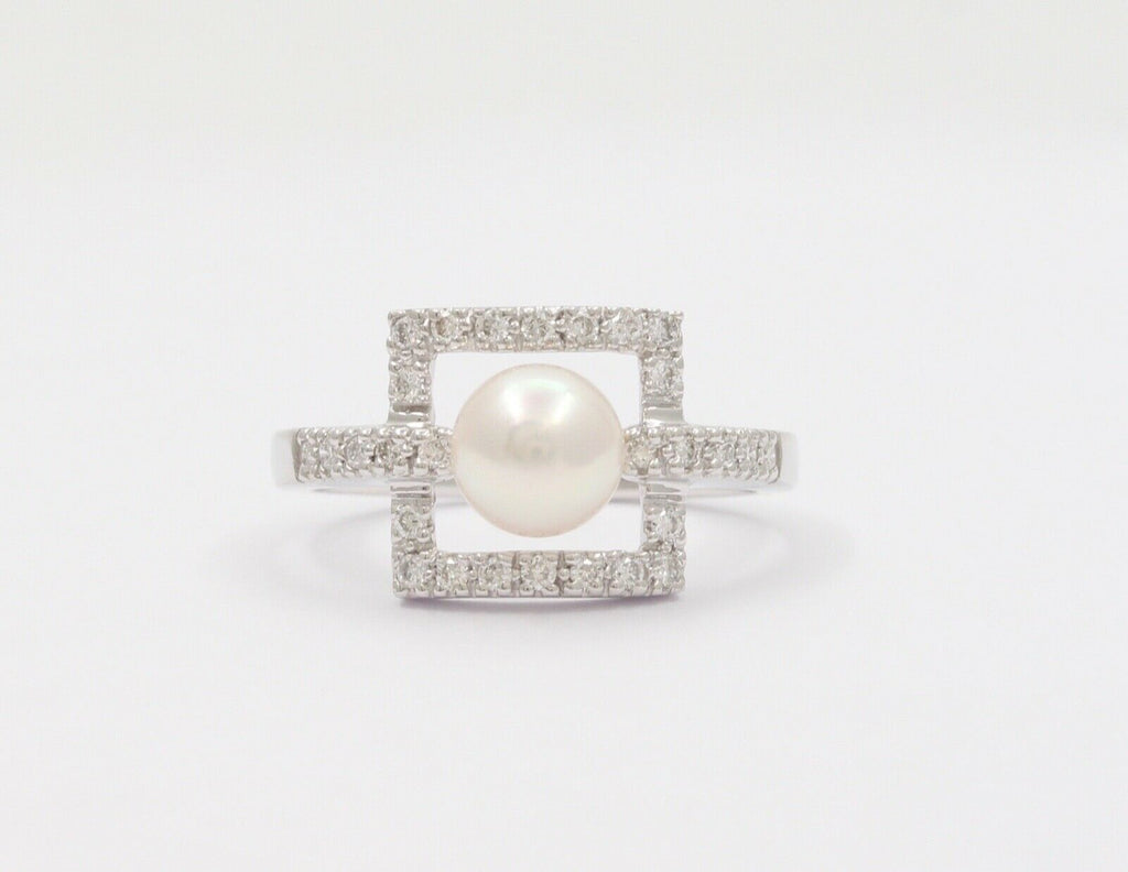 Mikimoto Pearl Diamonds 14K White Gold Ring