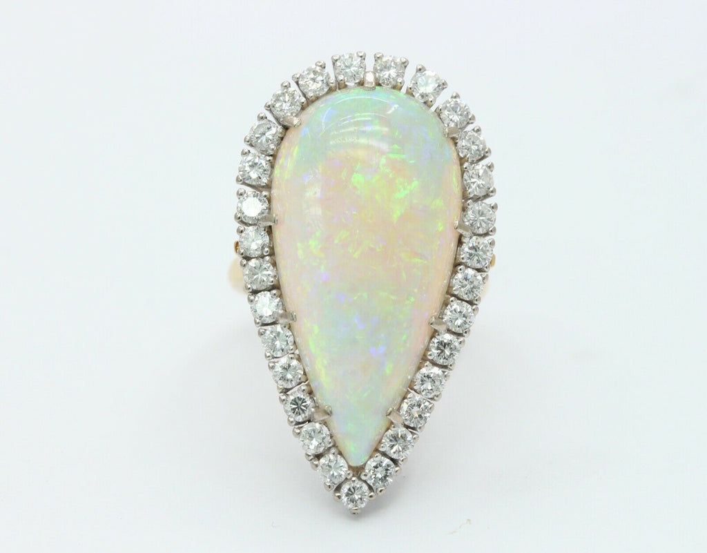 Vintage 18K Yellow White Gold Giant Opal Diamond Statement Ring