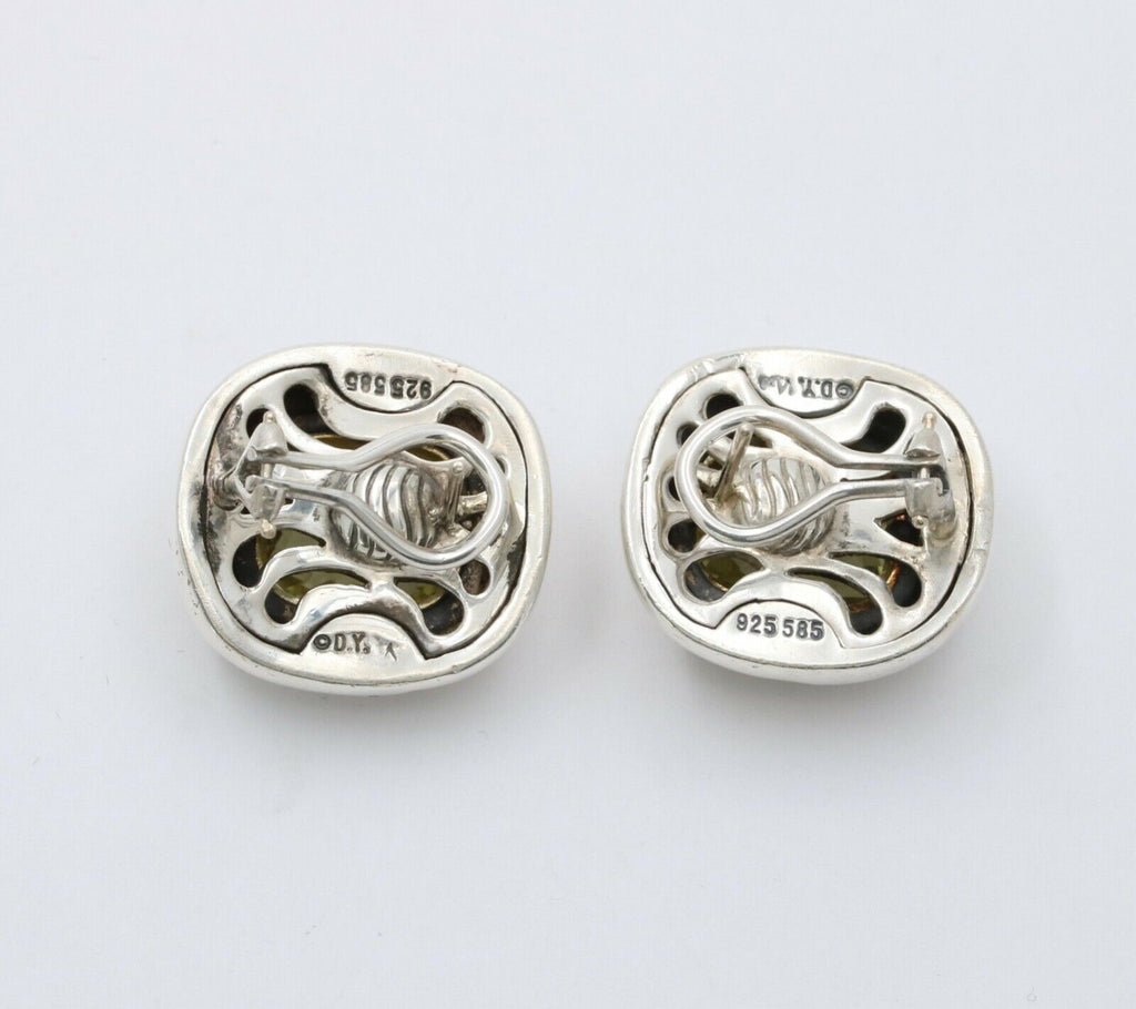 Vintage David Yurman Albion Citrine Sterling Silver 14K Yellow Gold Earrings