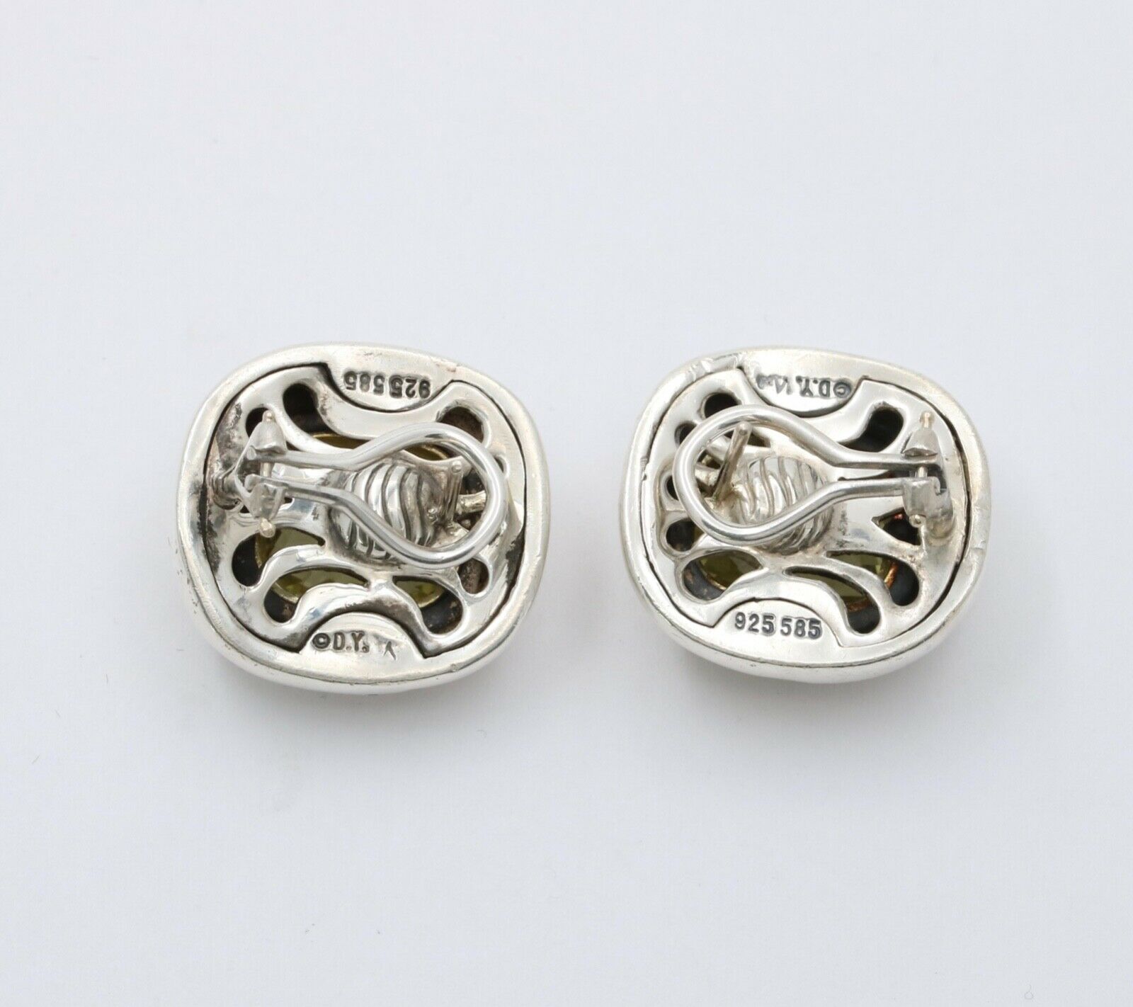 Vintage David Yurman Albion Citrine Sterling Silver 14K Yellow Gold Earrings
