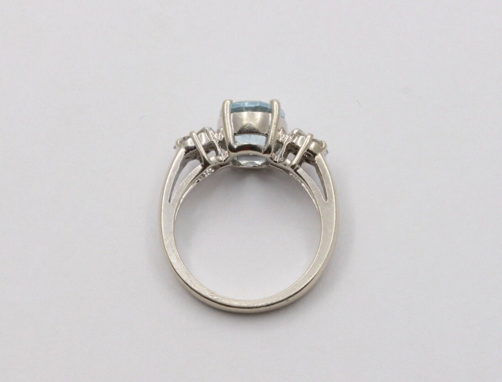 Vintage Oval Aquamarine Diamonds 14K White Gold Ring