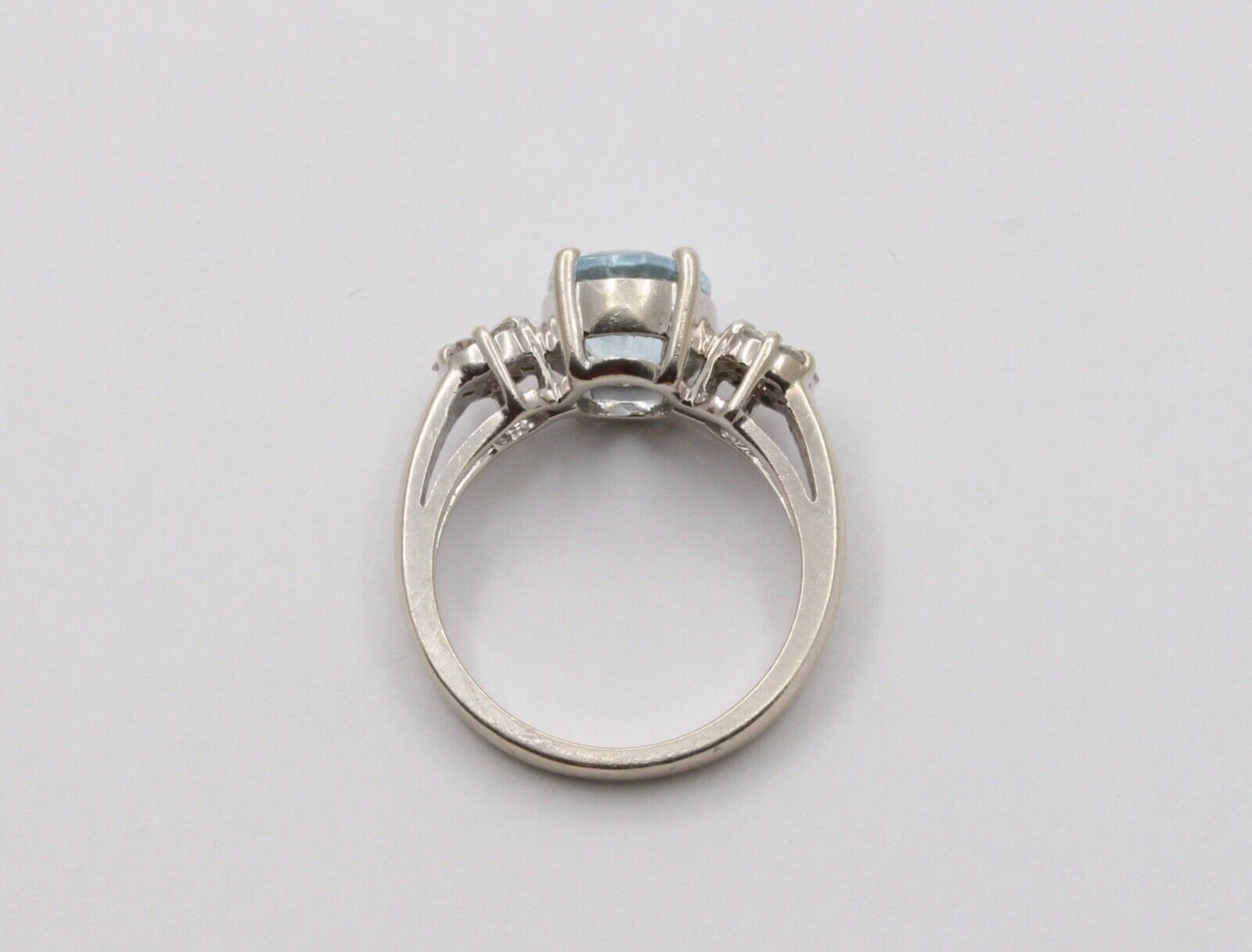 Vintage Oval Aquamarine Diamonds 14K White Gold Ring