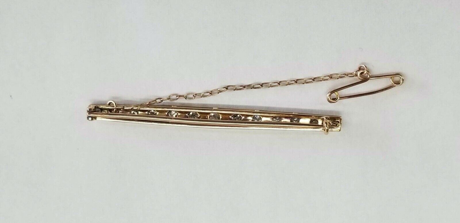 Edwardian Victorian Diamonds 14K Rose Gold Silver Bar Pin