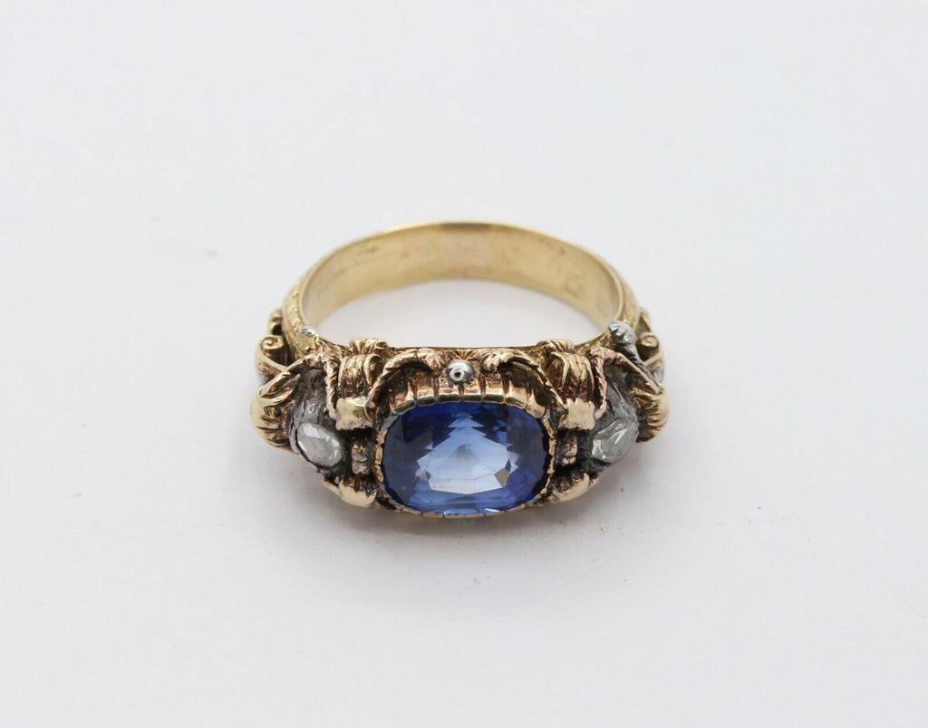 Victorian 18K Yellow Gold Sapphire Diamond Ring