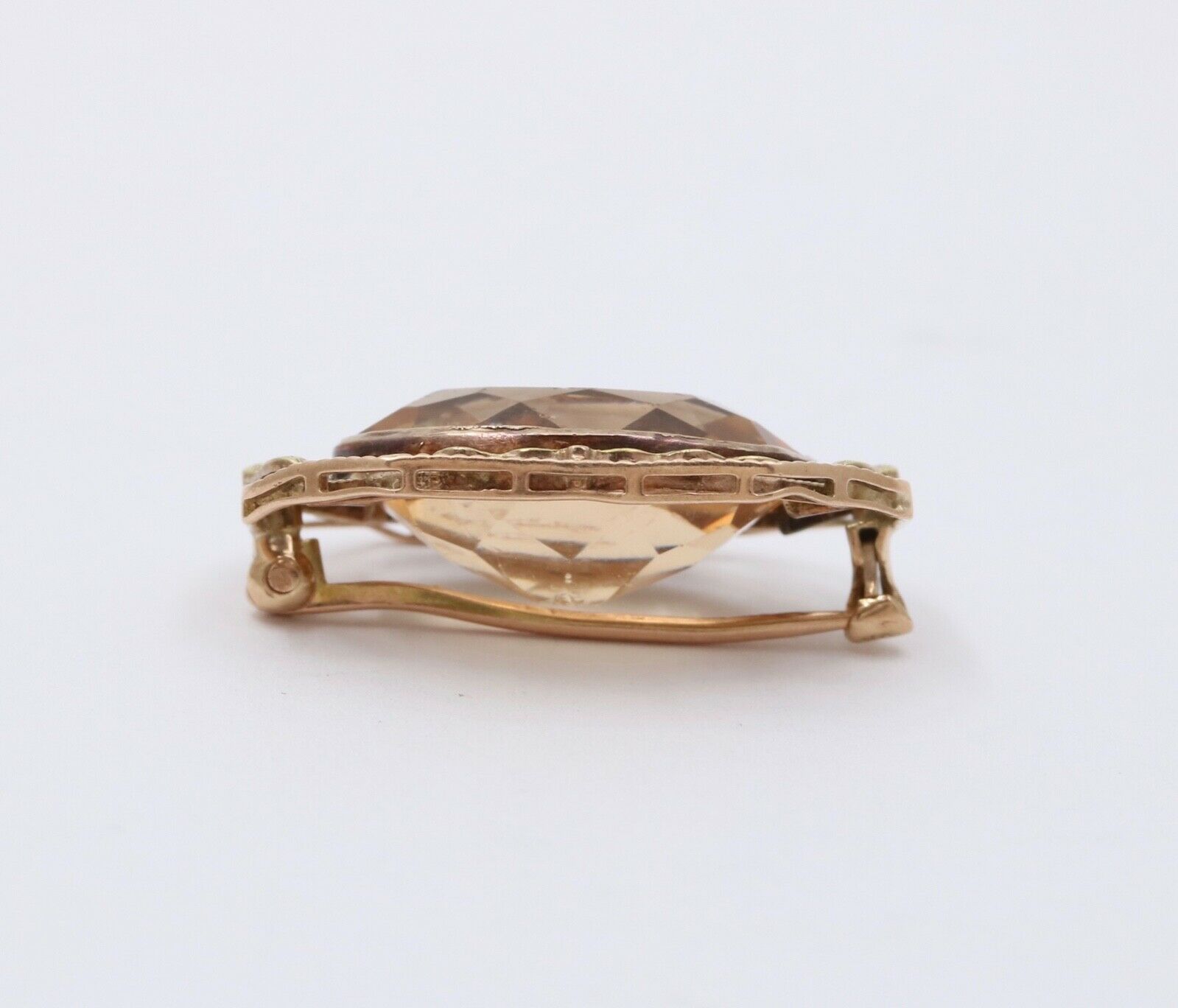 Antique 10K Rose & Green Gold Topaz Bezel Setting Brooch, Pin