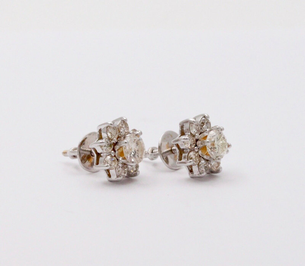 Classic 14K White Gold Round Cut Diamond Approximatlry 1.8 carats Studs. Earring