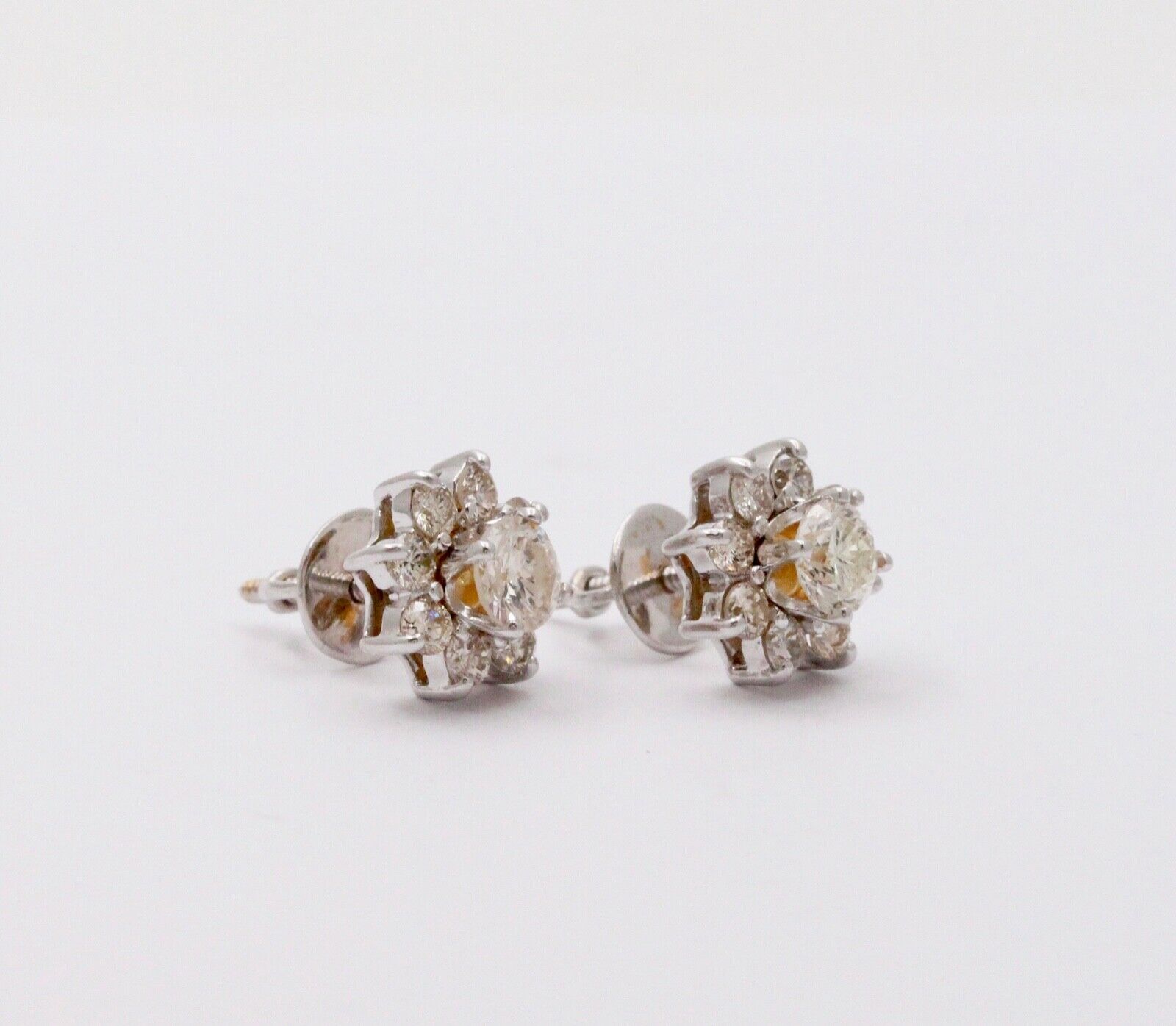 Classic 14K White Gold Round Cut Diamond Approximatlry 1.8 carats Studs. Earring