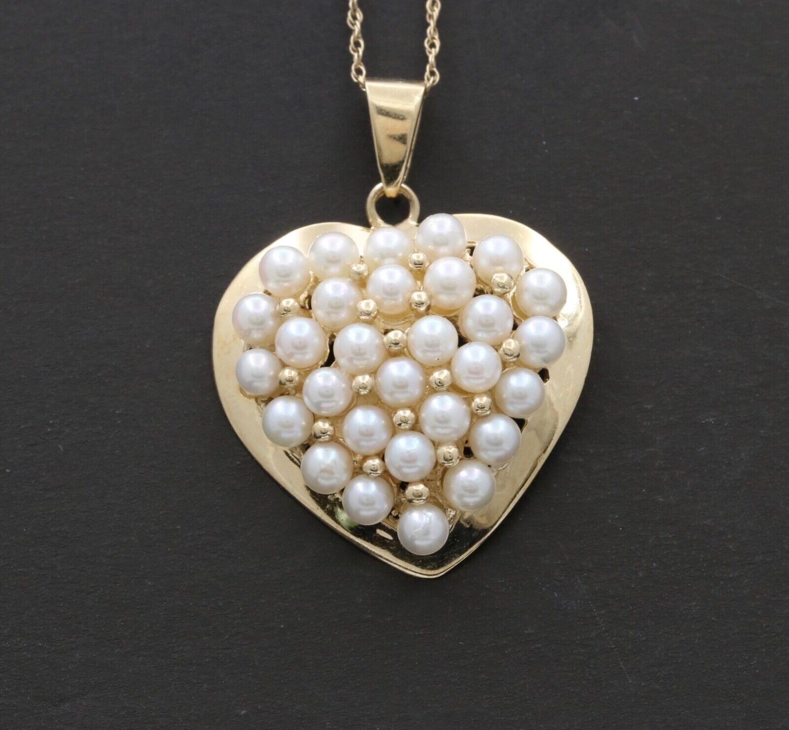 Vintage Heart 14K Yellow Gold Pearls Pendant