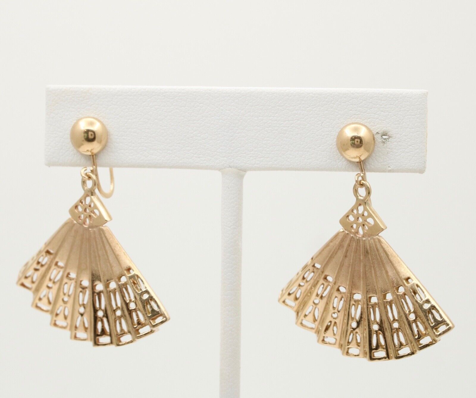 Vintage Folding Fan 14K Yellow Gold Earrings