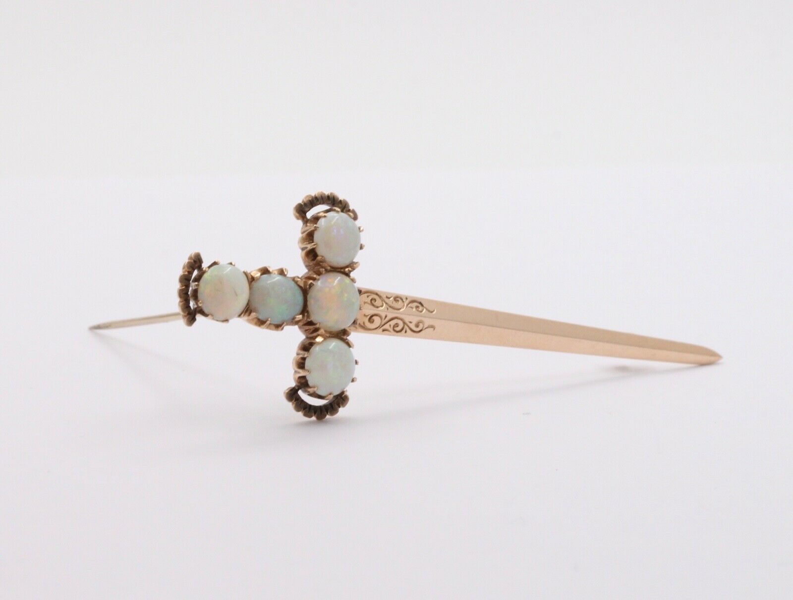 Victorian Edwardian Opals 14K Yellow Gold Broadsword Brooch Pin