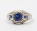 Unique Art Deco Blue Sapphires 18K White Gold Ring