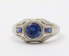 Load image into Gallery viewer, Unique Art Deco Blue Sapphires 18K White Gold Ring
