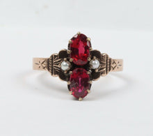 Load image into Gallery viewer, Rare Beautiful Victorian Ruby Seed Pearl 9K Rose Gold Ring
