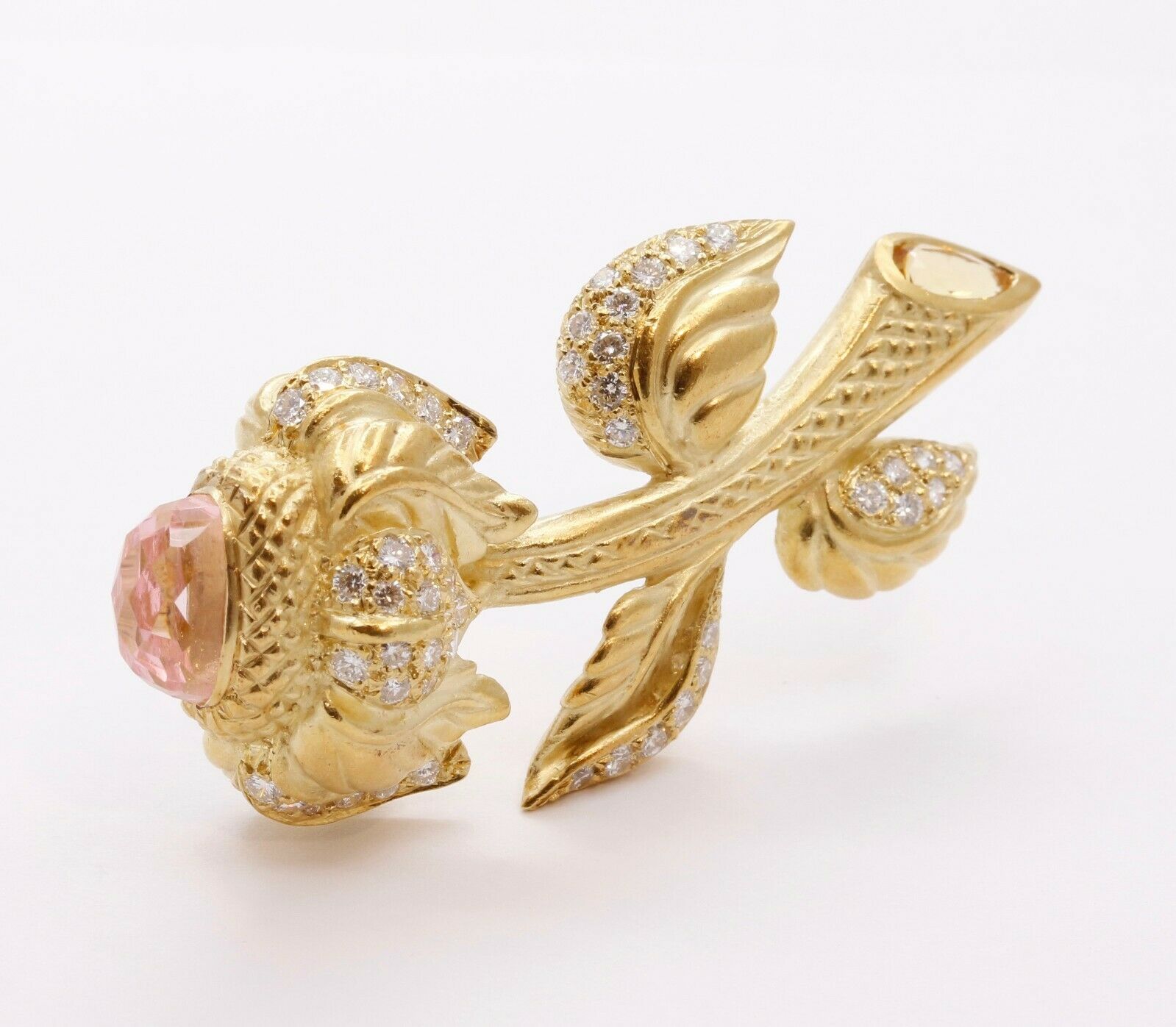 Judith Ripka Vintage 18K Yellow Gold Pink Topaz Citrine Diamond Floral Brooch