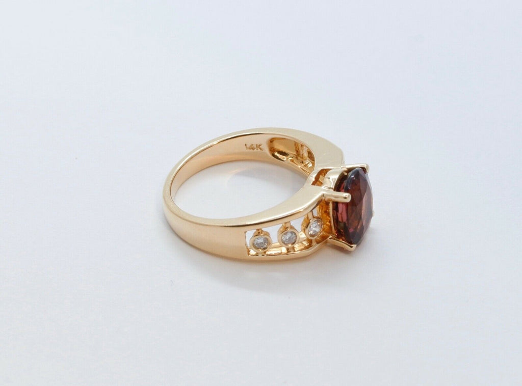 Vintage Pink Tourmaline Diamonds 14K Yellow Gold Ring