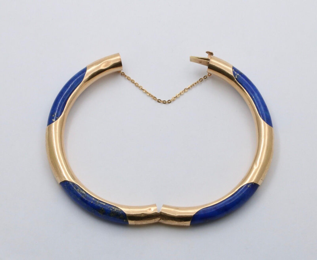 Vintage Lapis Lazuli 14K Yellow Gold Hinge Bracelet