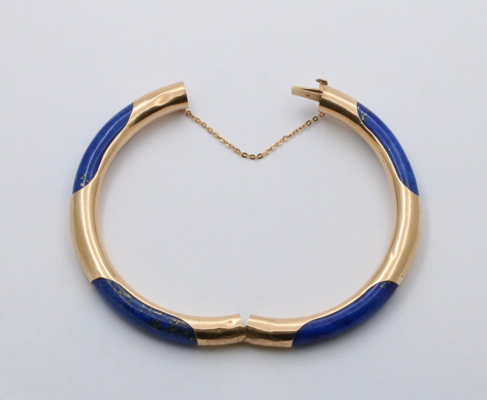 Vintage Lapis Lazuli 14K Yellow Gold Hinge Bracelet