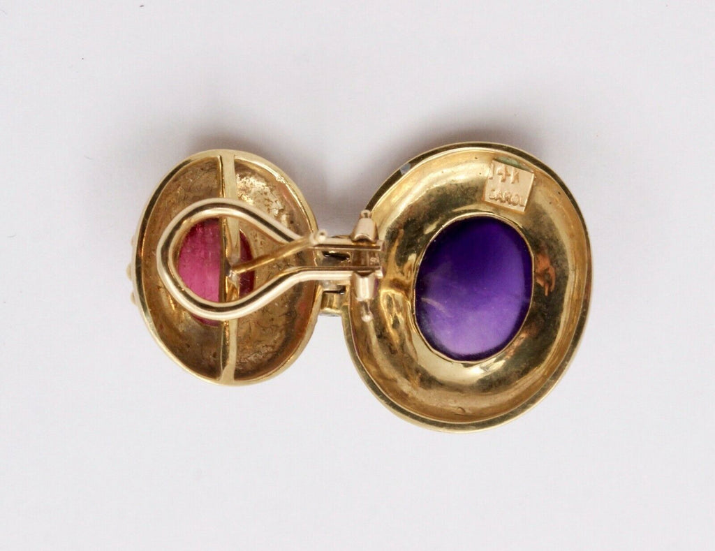 Vintage 14K Yellow Gold Hanging Tourmaline Earrings