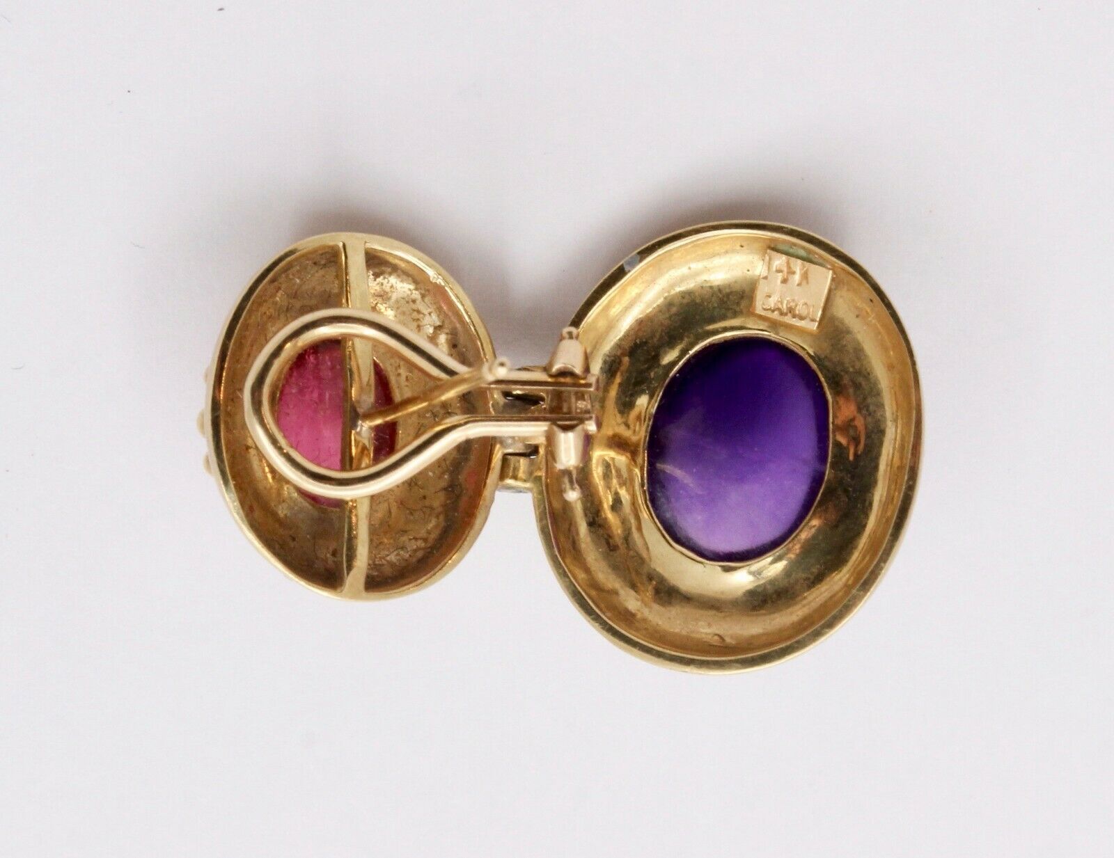 Vintage 14K Yellow Gold Hanging Tourmaline Earrings