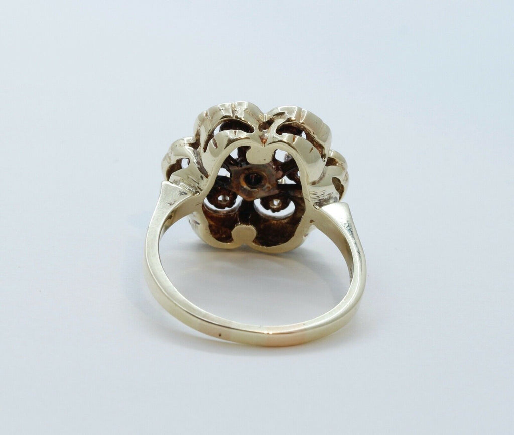 Victorian Diamonds 14K Yellow Gold Black Enamel Ring