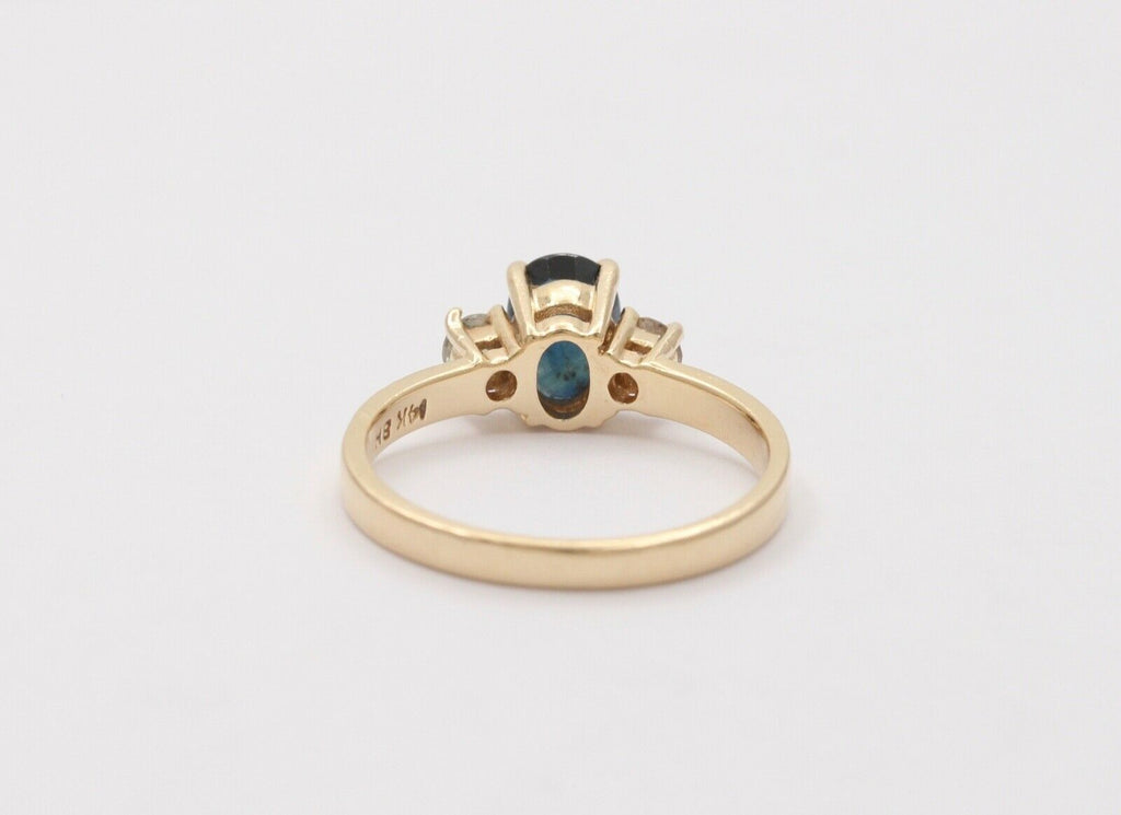 Vintage Blue Sapphire Diamonds 14K Yellow Gold Ring