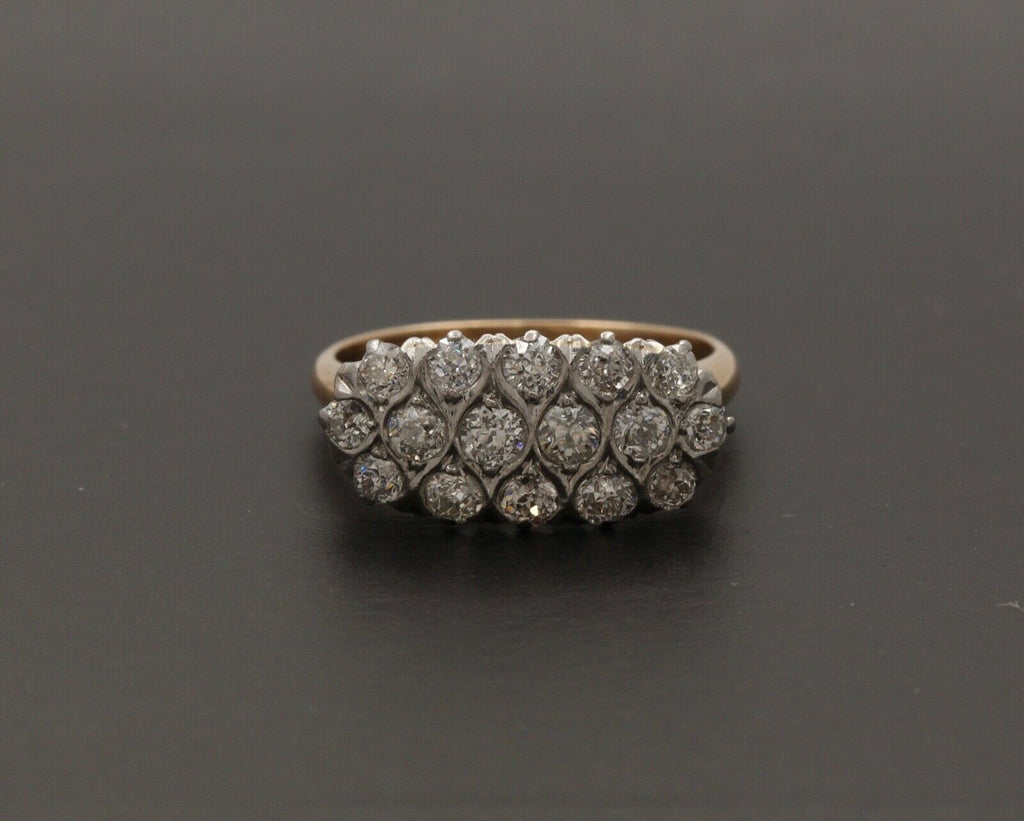 Vintage Cluster Diamonds 14K Yellow White Gold Coctail Ring