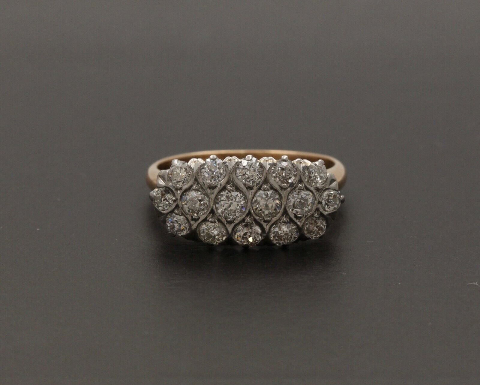 Vintage Cluster Diamonds 14K Yellow White Gold Coctail Ring