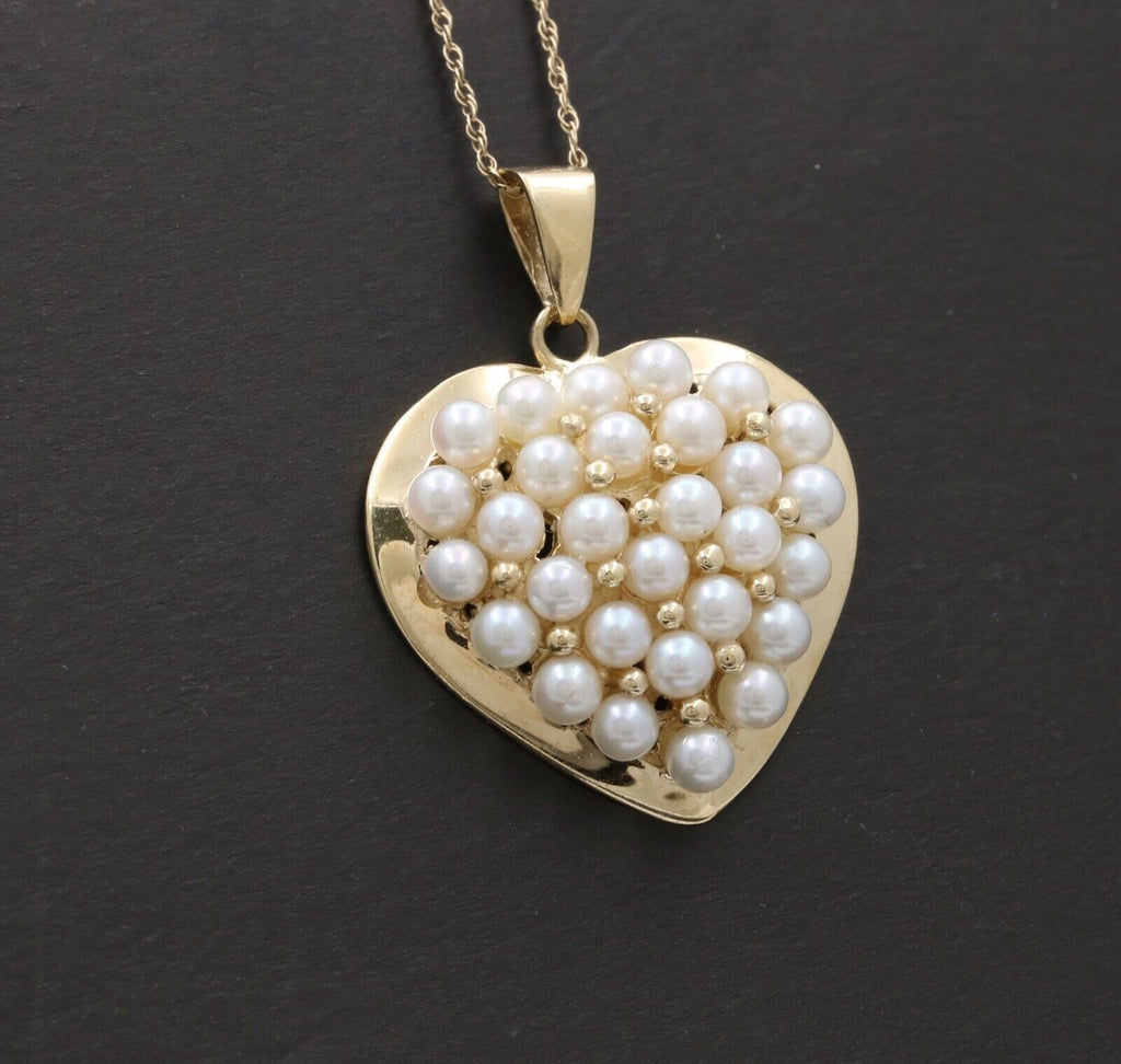 Vintage Heart 14K Yellow Gold Pearls Pendant