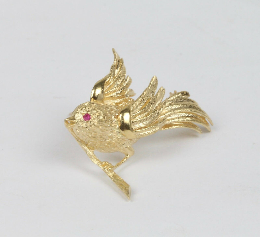 Vintage 14K Yellow Gold Sparrow Brooch