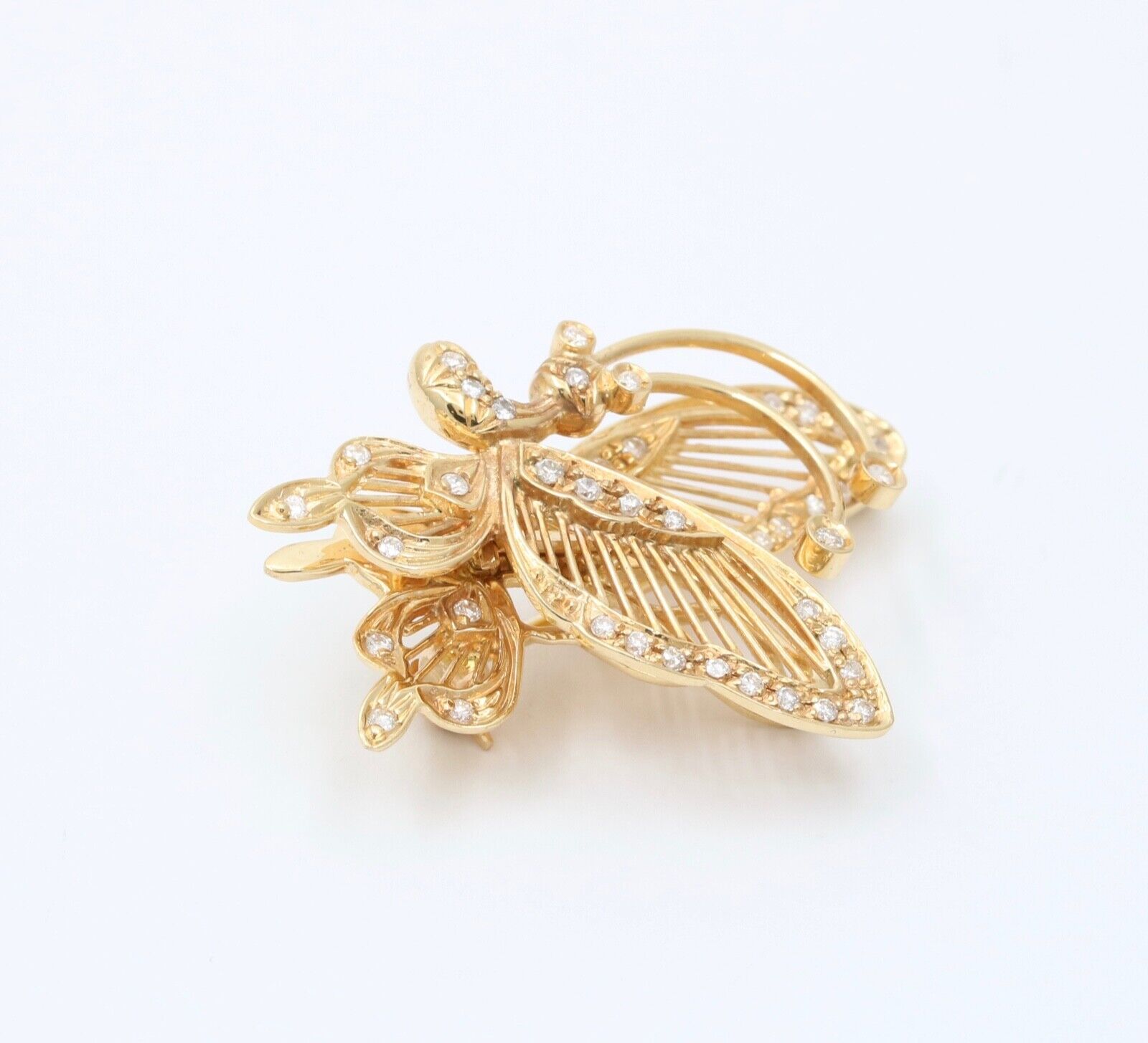 Vintage 14K Yellow Gold Diamonds Articulating Butterfly Brooch Pin