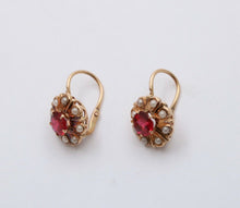 Load image into Gallery viewer, Antique Victorian14K Yellow Gold Pink Paste &amp; Split Pearl Drop Earrings, Antique
