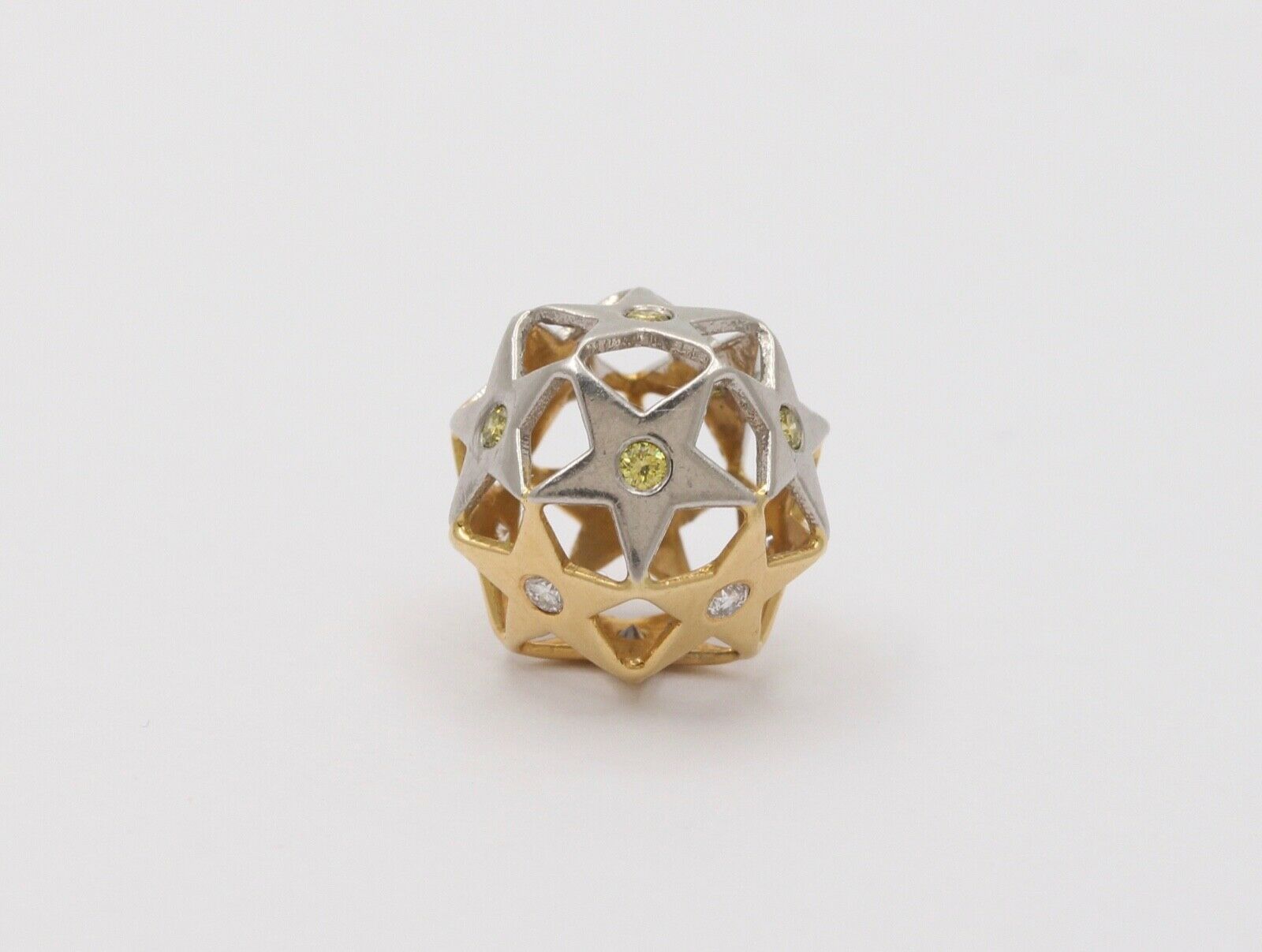 Vintage Star Ball Diamonds 18K Yellow White Gold Pendant