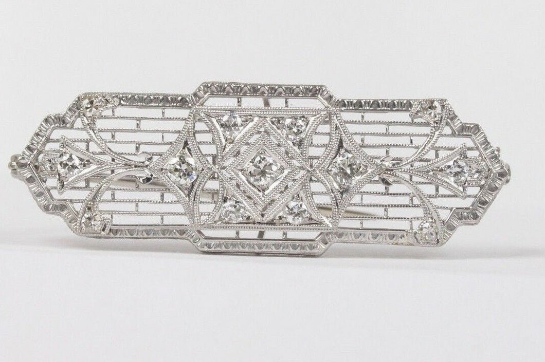 Art Deco Diamond 14K White Gold Brooch