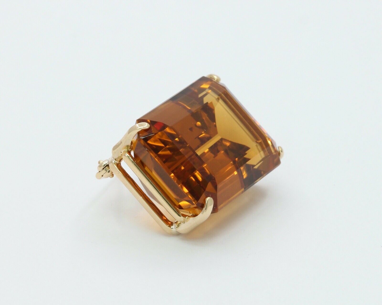 Vintage Huge Beautiful Statement Emerald Cut Citrine Brooch Pin