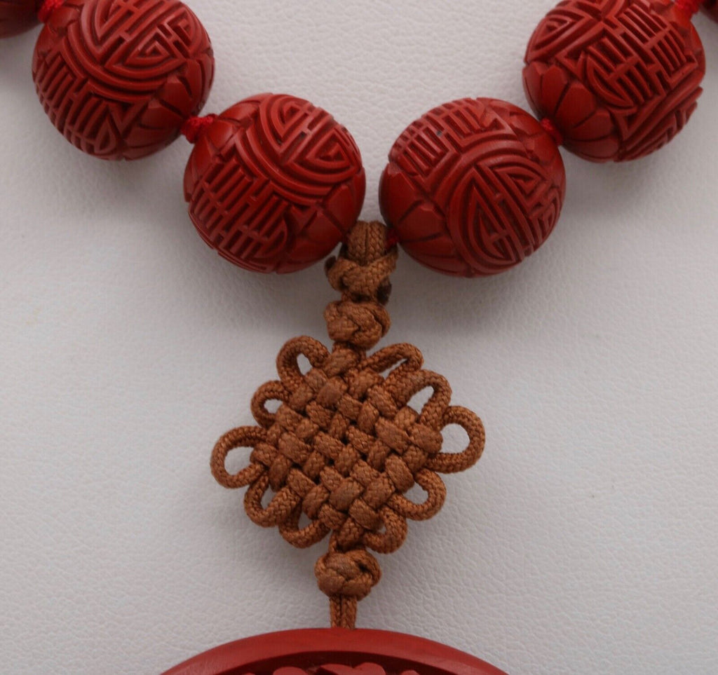 Vintage Red Cinnabar Chanterelle Necklace Pendant