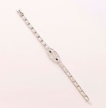 Load image into Gallery viewer, Art Deco Diamond Blue Sapphire 14K White Gold Filagree Bracelet
