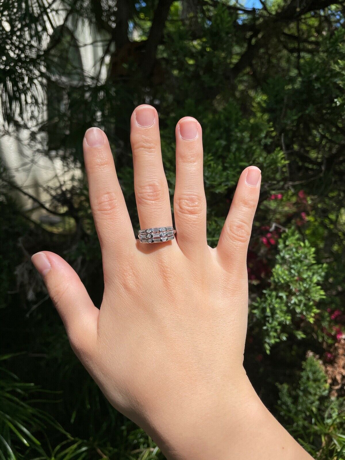 Vintage Baguette Round Platinum Wedding Band
