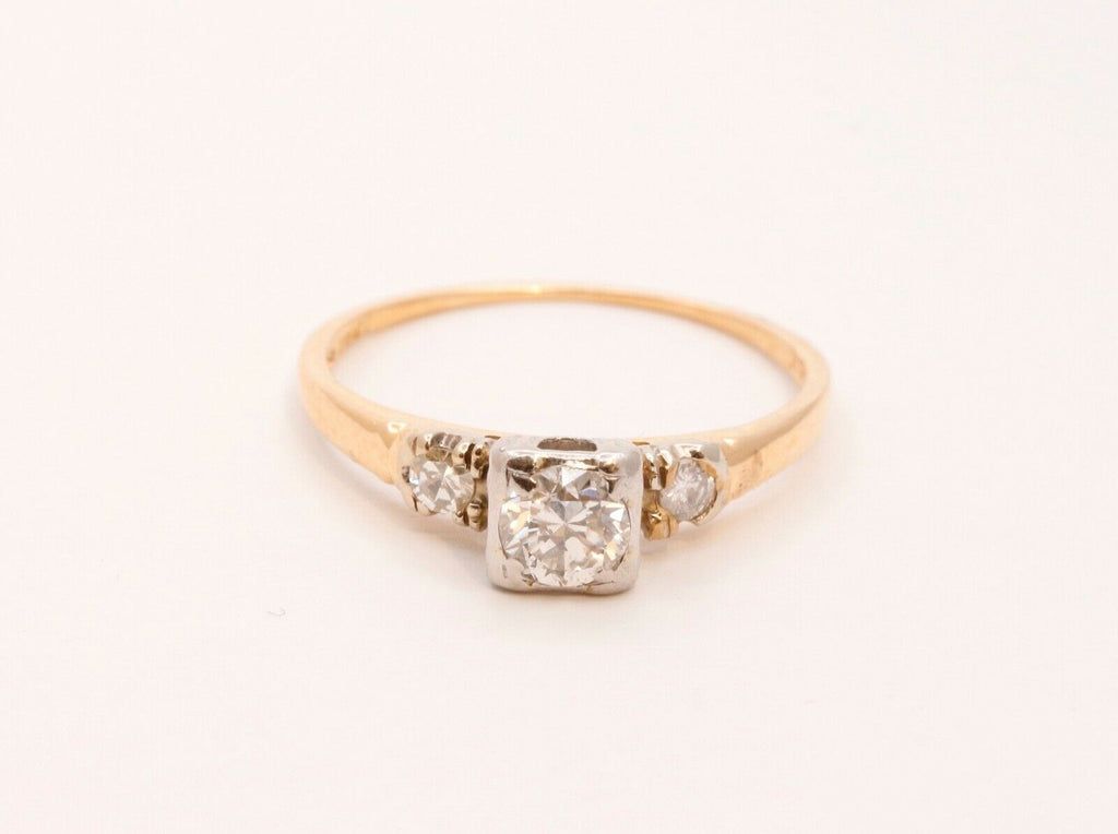 Art Deco Diamonds 14K Yellow White Gold Engagement Band