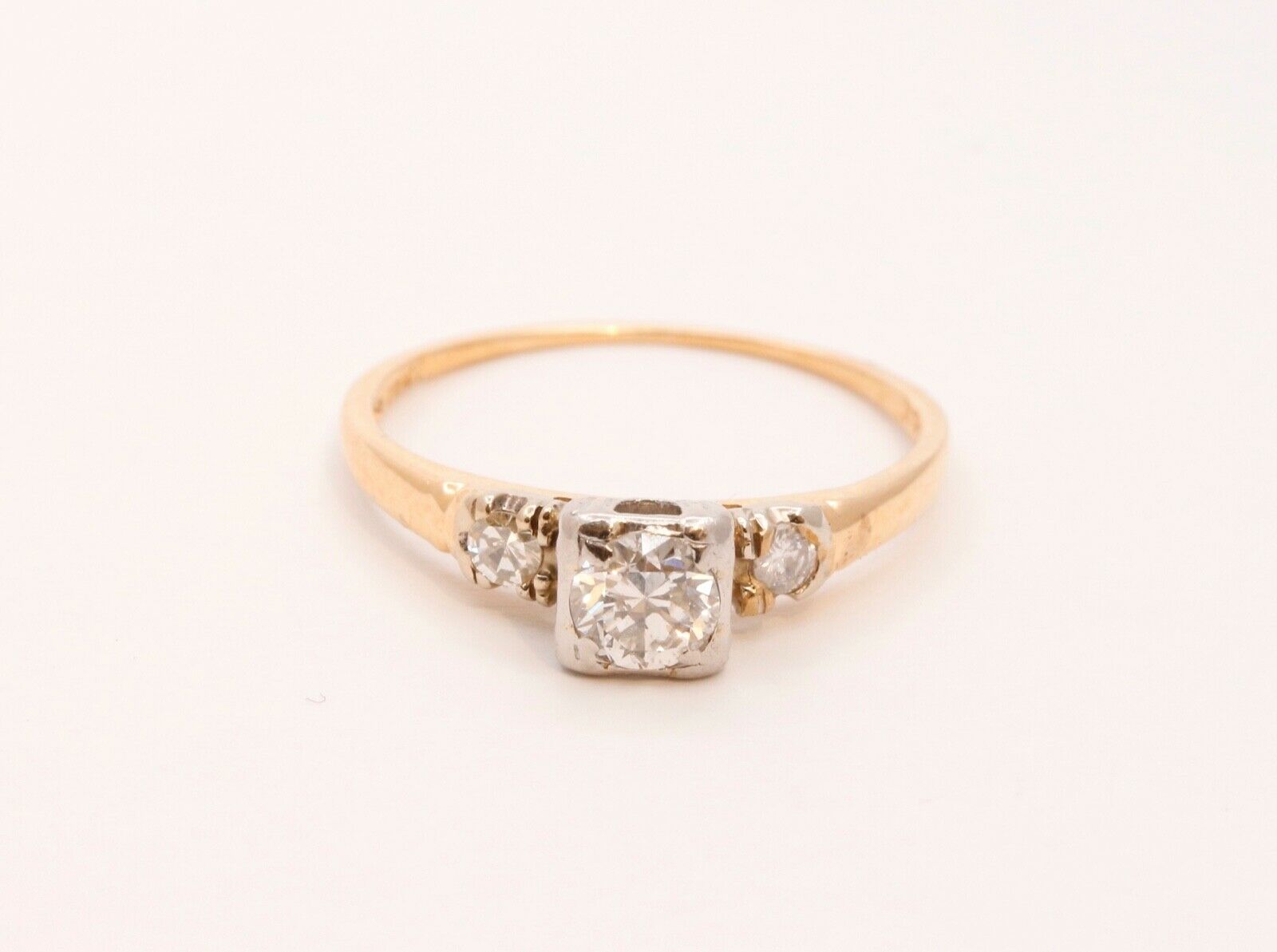Art Deco Diamonds 14K Yellow White Gold Engagement Band