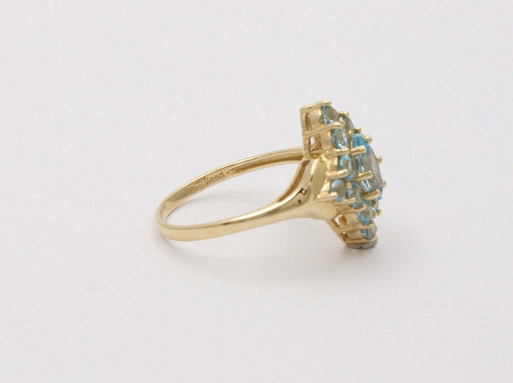 Vintage London Blue Topaz 14K Yellow Gold Navette Cluster Ring