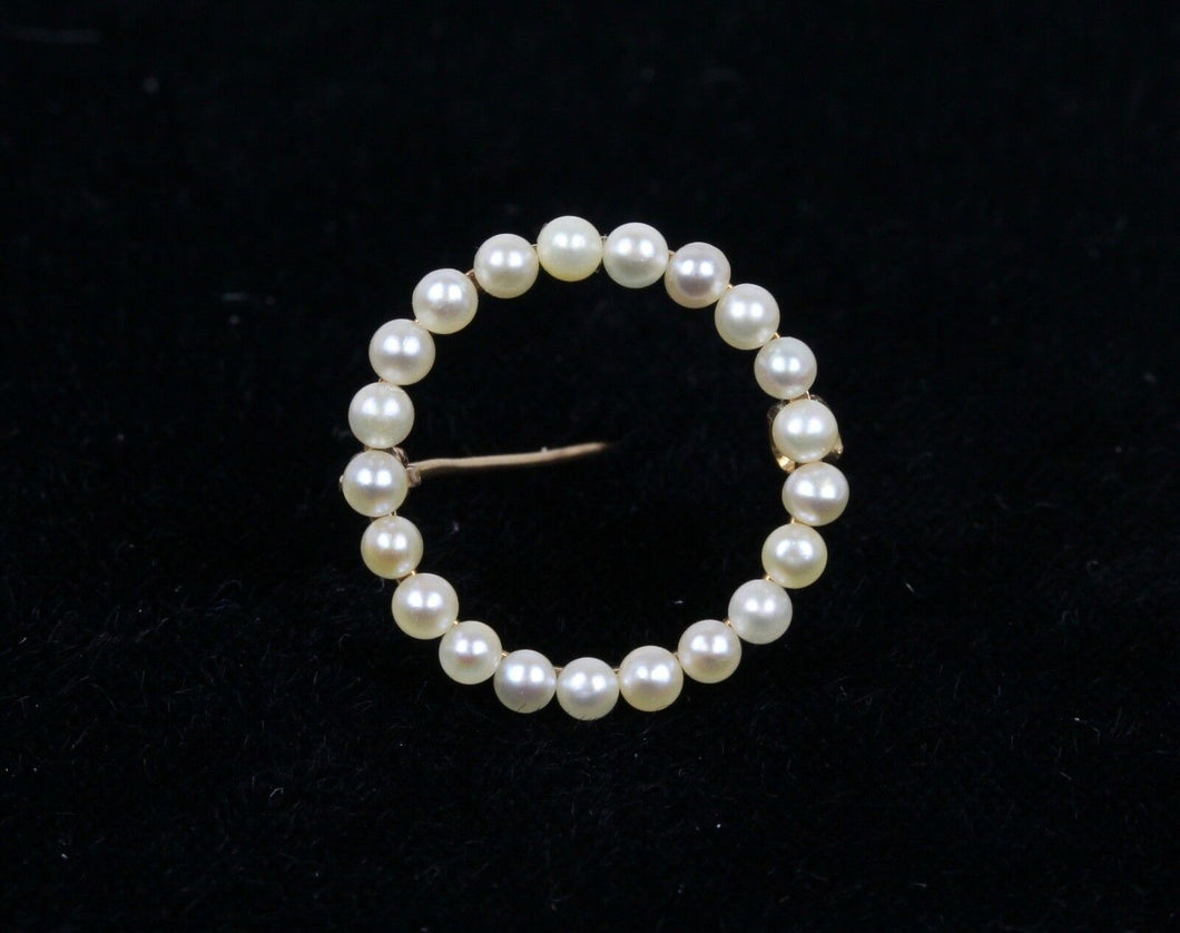 Eternal Circle Seed Pearl 14K Pendant Pin