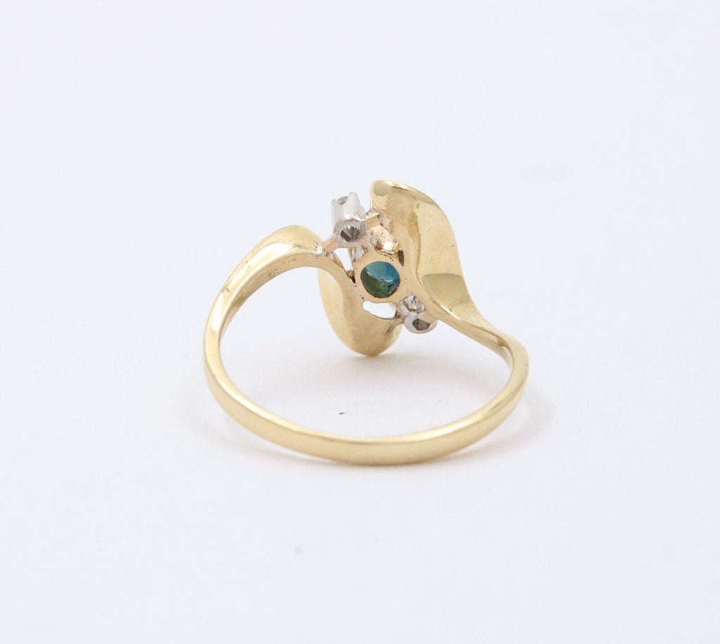 Vintage Blue Sapphire Diamonds 14K Yellow White Gold Ring