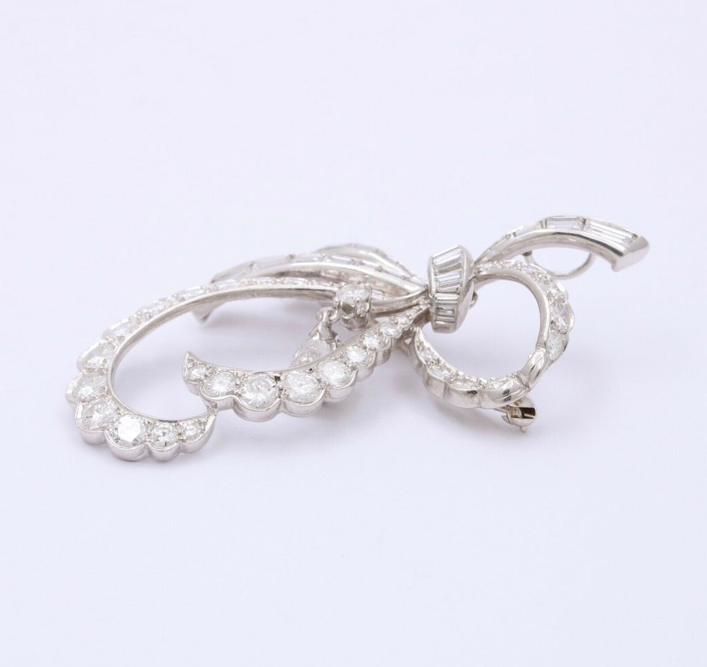 Vintage Ribbon Diamonds Platinum Brooch Pendant