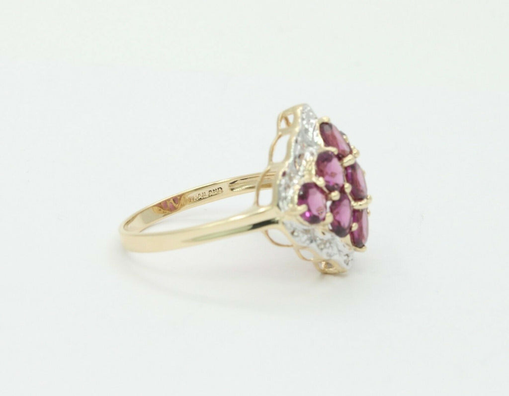 Vintage 10K Yellow Gold Diamond Amethyst Cluster Ring